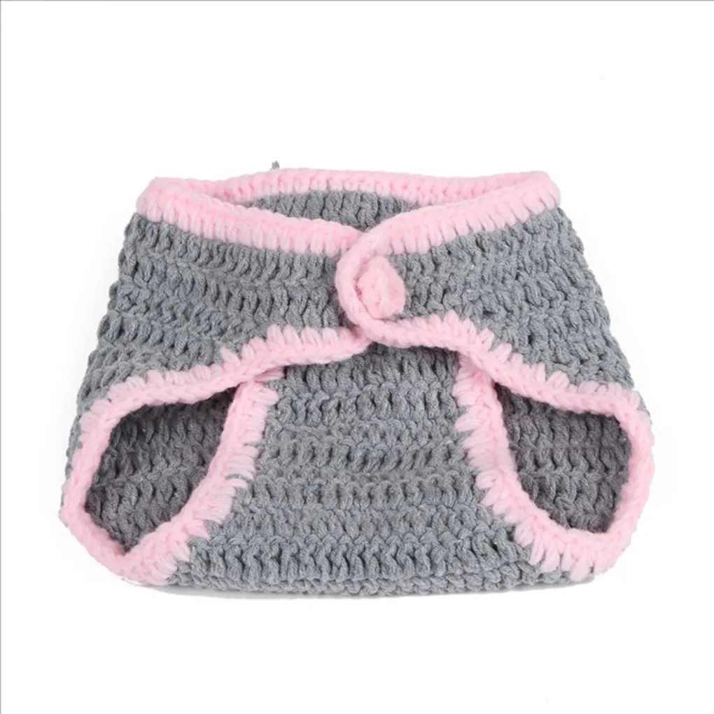 Newborn Baby Photography Props Knitted Hat Cap +Shorts Grey image 3