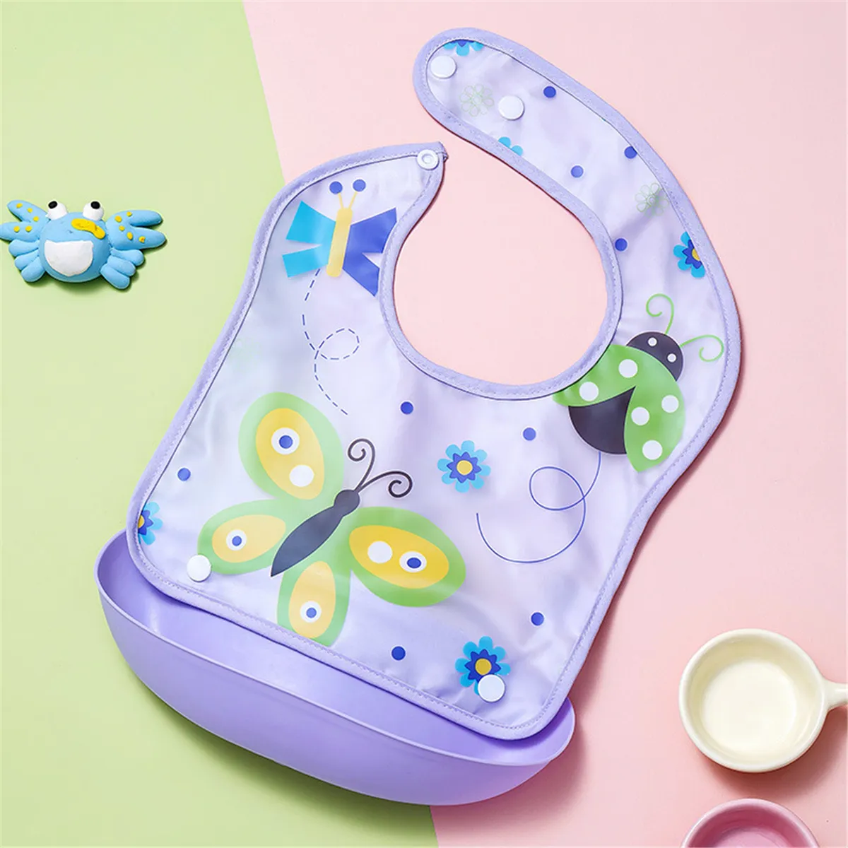 Tiermuster Babygeschirr Set mit Lätzchen, Speichel und Schweißtüchern - Unisex, 100% Polyester, 1 Stück