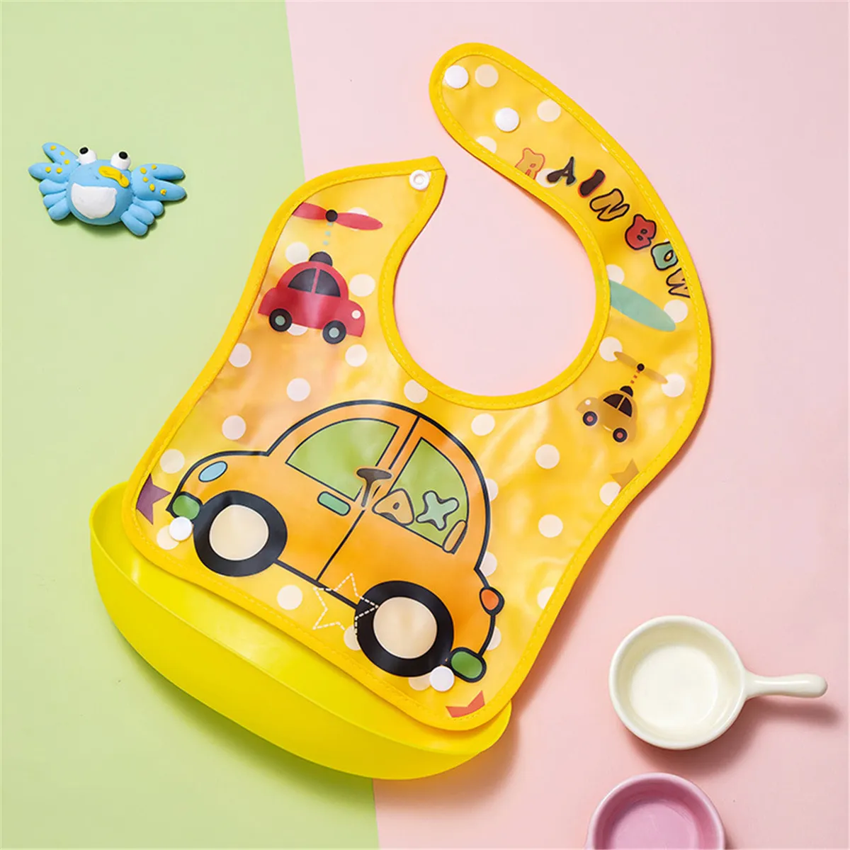 Vehicle Pattern Unisex Dual-Use Bib for Infants and Toddlers  Yellow