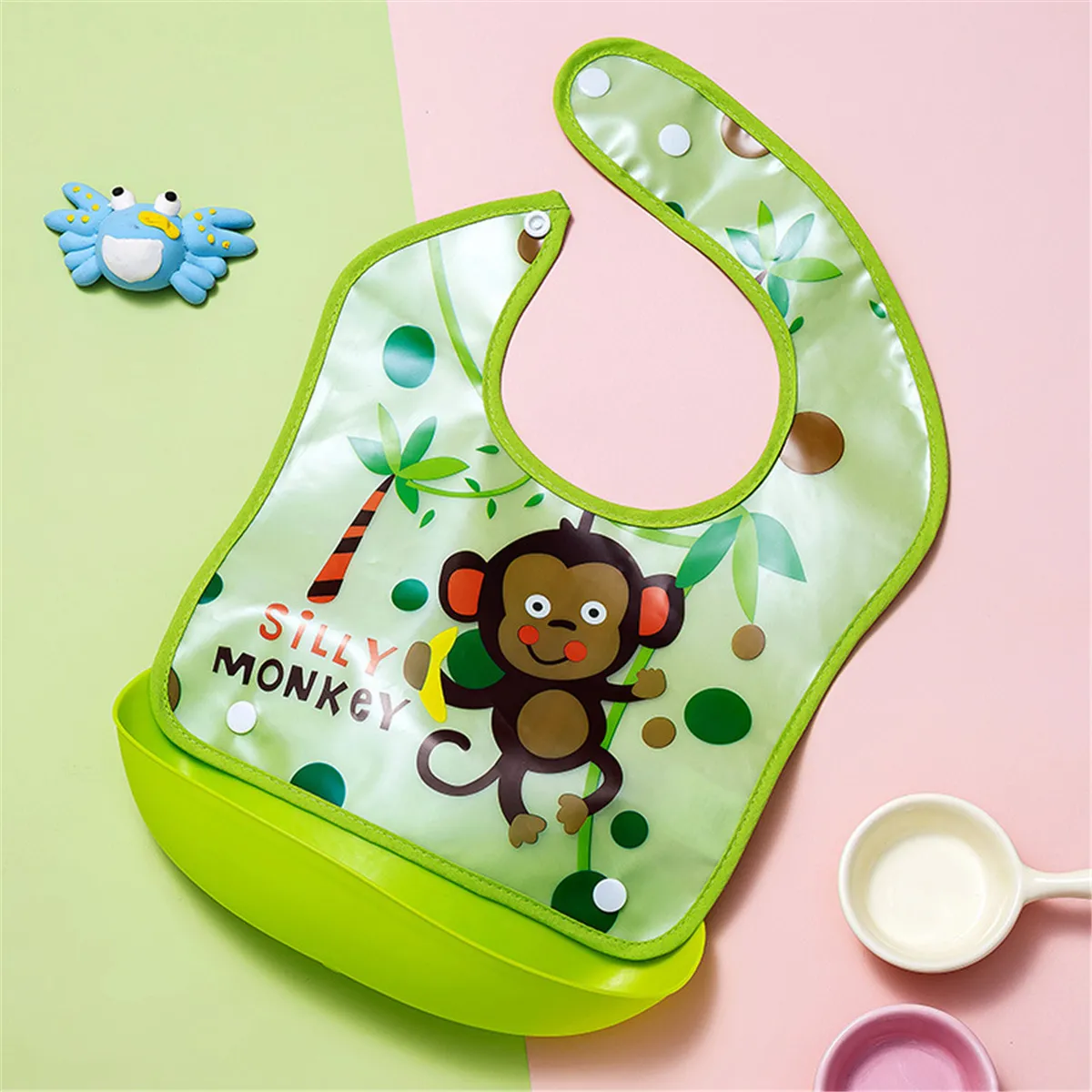 Vehicle Pattern Unisex Dual-Use Bib for Infants and Toddlers  Green