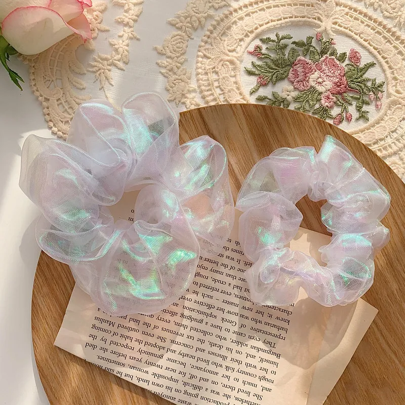 2-pack Women/Kid Dreamy Mermaid Princess Glossy Mesh Scrunchie