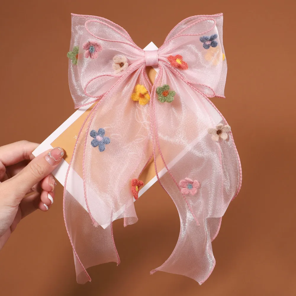 Toddler/Kid Handmade Floral Pattern Bowknot Hairpin  Pink image 2