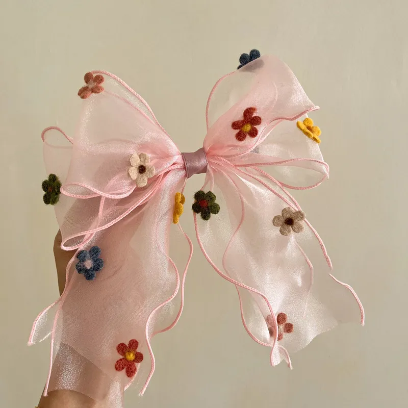 Toddler/Kid Handmade Floral Pattern Bowknot Hairpin Pink big image 1