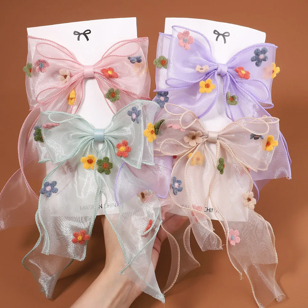 Toddler/Kid Handmade Floral Pattern Bowknot Hairpin  Pink image 4