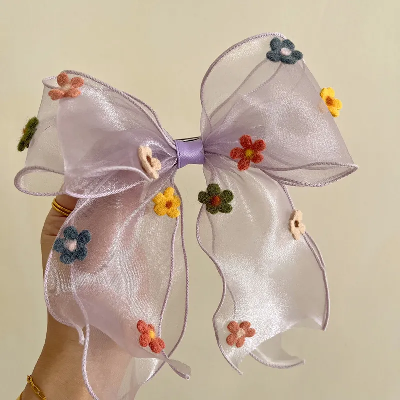 Toddler/Kid Handmade Floral Pattern Bowknot Hairpin  Light Purple