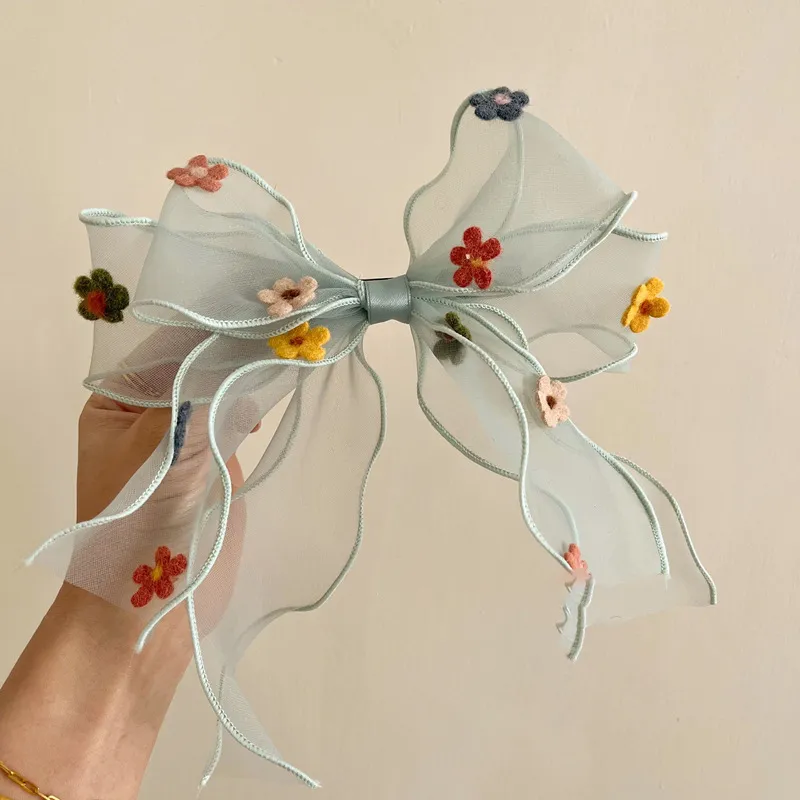 Toddler/Kid Handmade Floral Pattern Bowknot Hairpin  Green