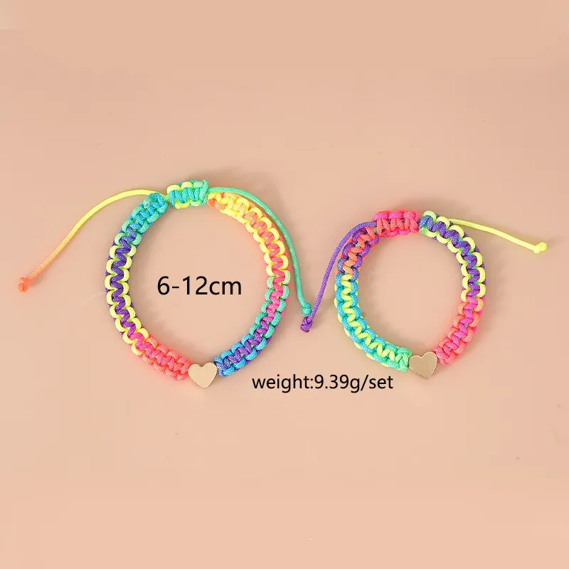 Heart Decoration Rainbow Rope Weaving Delicate Bracelet for Mommy and Me