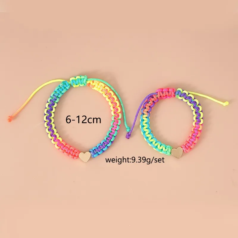 Heart Decoration Rainbow Rope Weaving Delicate Bracelet for Mommy and Me  big image 1