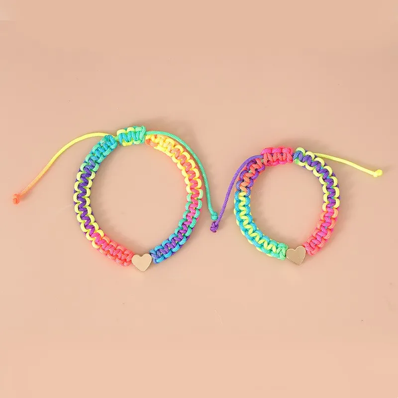 Heart Decoration Rainbow Rope Weaving Delicate Bracelet for Mommy and Me  image 3