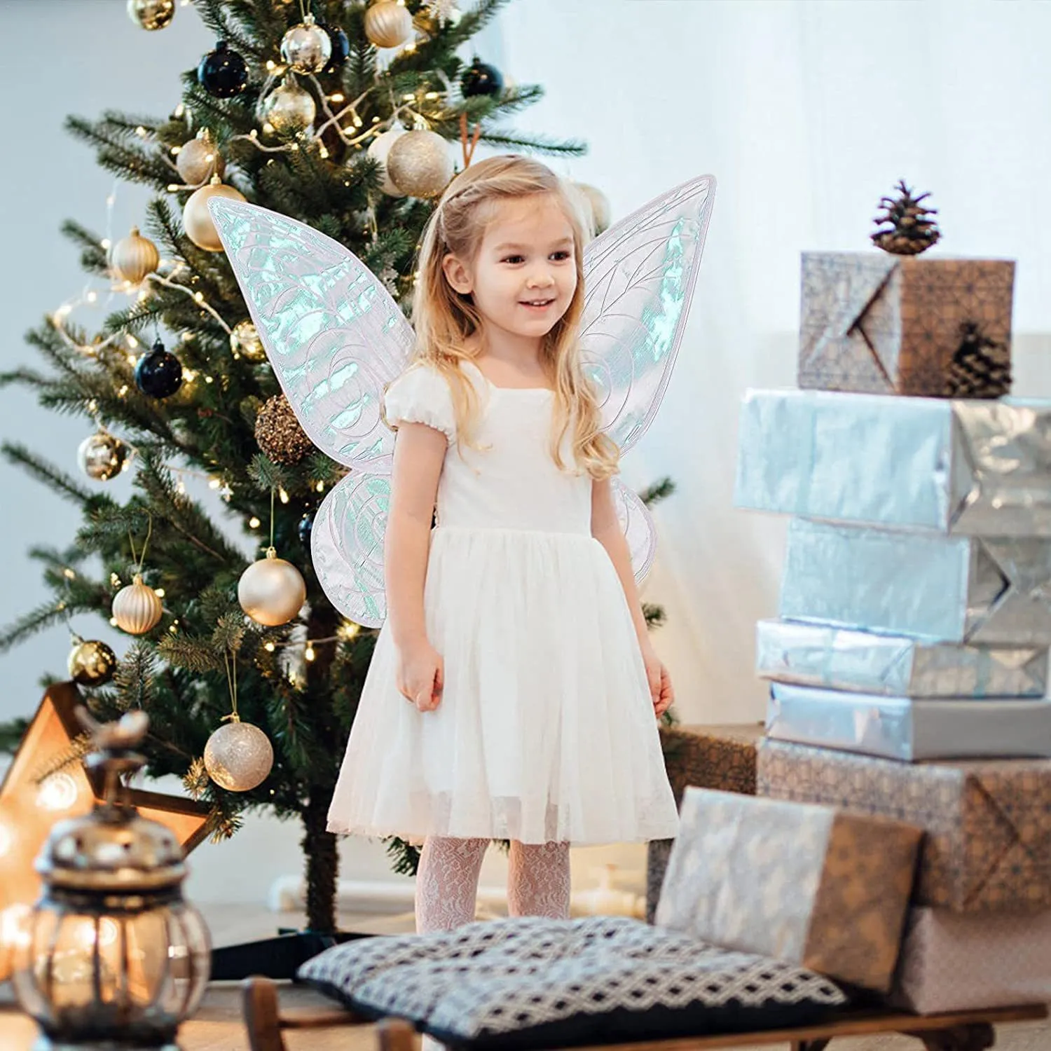 Kid Girl 3D Floral Butterfly Applique Mesh Panel Flutter-sleeve Fairy Dress  image 2