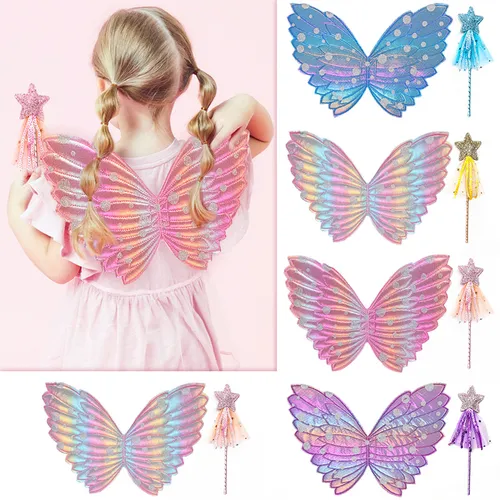 Halloween Angel Wings and Fairy Wand Set, Bulling Bulling Ornaments for Toddler/kids