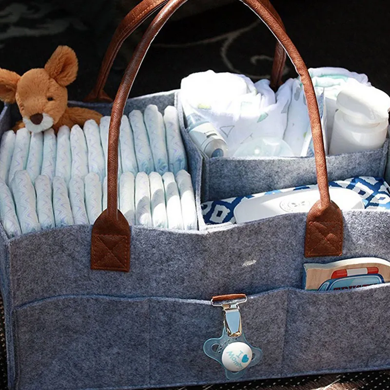 Large Cloth Storage Capacity Diaper Bag Foldable Baby Large Size Diaper Caddy Grey big image 1