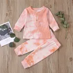 Ribbed 2pcs Tie Dyed Long-sleeve Baby Set Pink