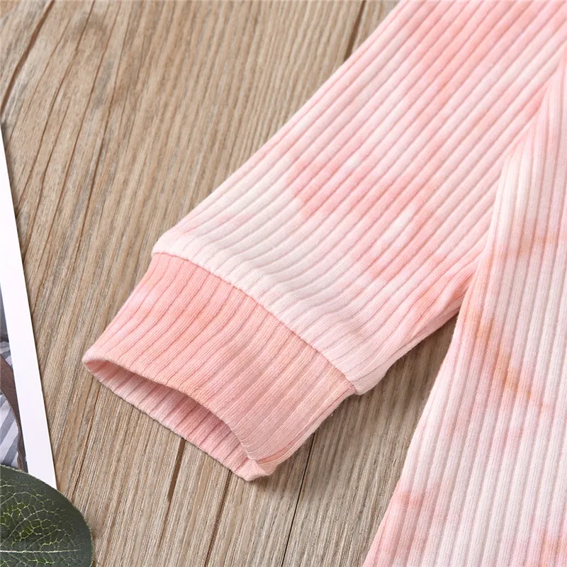 Ribbed 2pcs Tie Dyed Long-sleeve Baby Set Pink big image 1