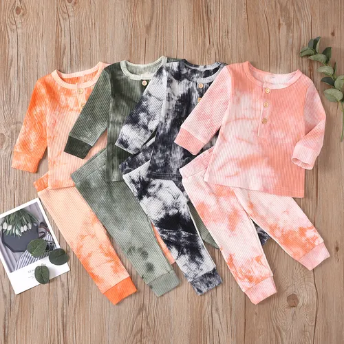 Ribbed 2pcs Tie Dyed Long-sleeve Baby Set