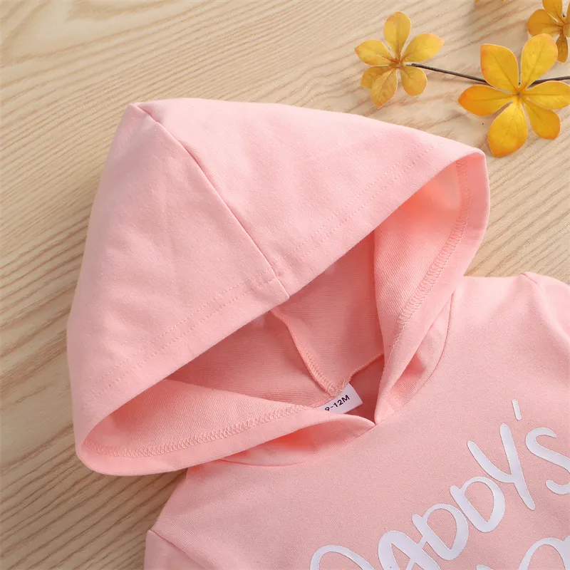 100% Cotton Letter Print Solid Long-sleeve Hooded Baby Sweatshirt Pink big image 1