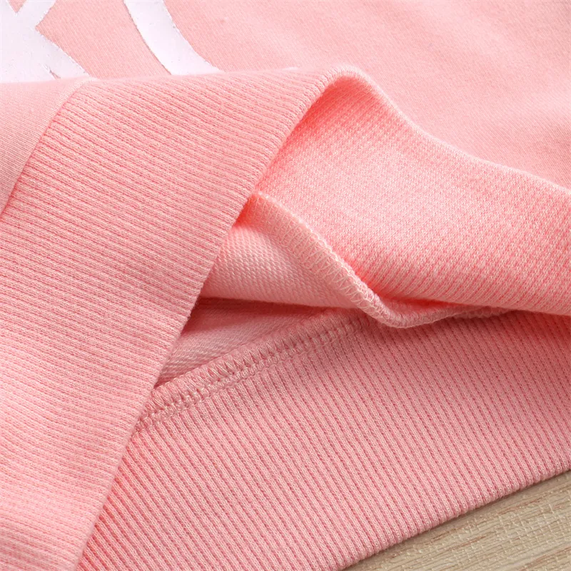100% Cotton Letter Print Solid Long-sleeve Hooded Baby Sweatshirt Pink big image 1