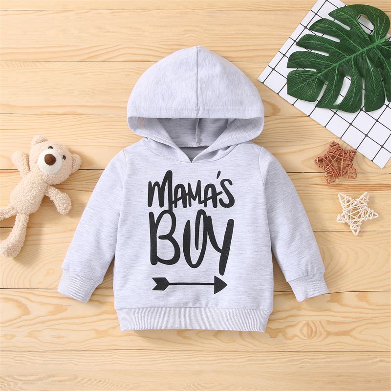 100% Cotton Letter Print Solid Long-sleeve Hooded Baby Sweatshirt