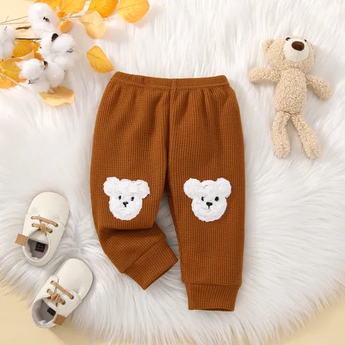 Baby Boy/Girl Bear Embroidered Waffle Pants