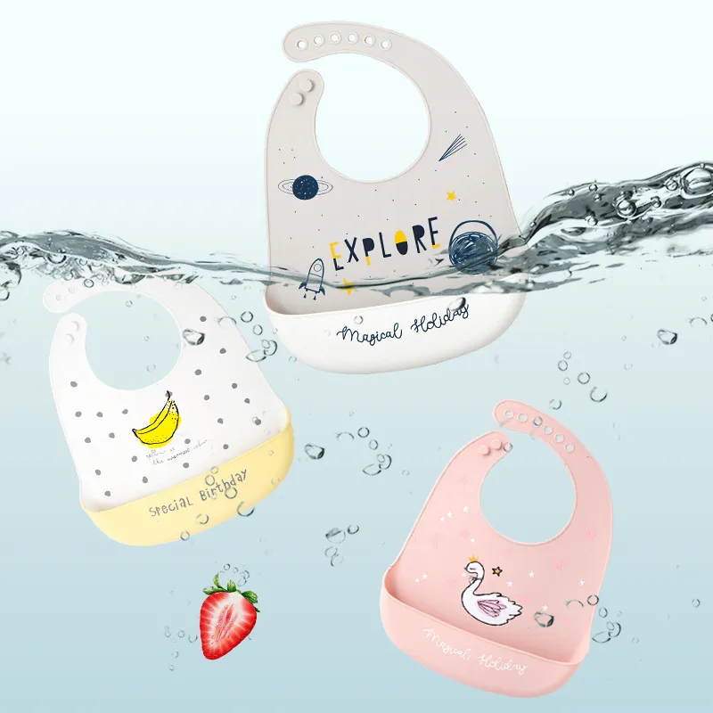 Babadores de bebê dos desenhos animados toalha de saliva de alimentação de silicone à prova d'água aventais ajustáveis para crianças Cinzento big image 1