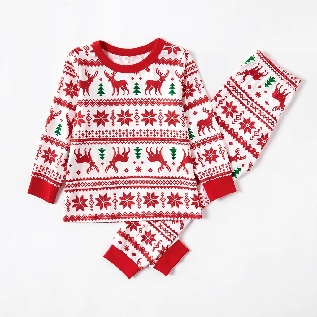 Christmas Reindeer and Snowflake Patterned Family Matching Pajamas Sets(Flame Resistant) Red/White big image 1