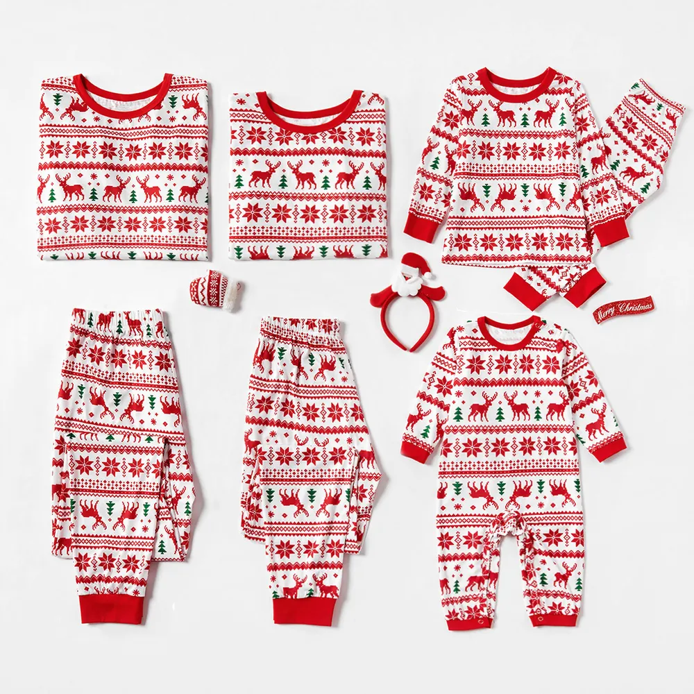 Christmas Reindeer and Snowflake Patterned Family Matching Pajamas Sets(Flame Resistant) big image 3
