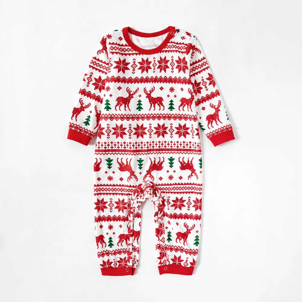 Christmas Reindeer and Snowflake Patterned Family Matching Pajamas Sets(Flame Resistant)  big image 1