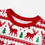 Christmas Reindeer and Snowflake Patterned Family Matching Pajamas Sets(Flame Resistant) Red/White image 4