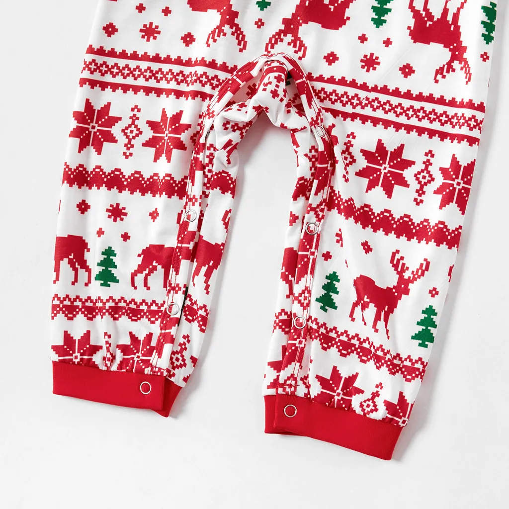 Christmas Reindeer and Snowflake Patterned Family Matching Pajamas Sets(Flame Resistant) Red/White big image 1