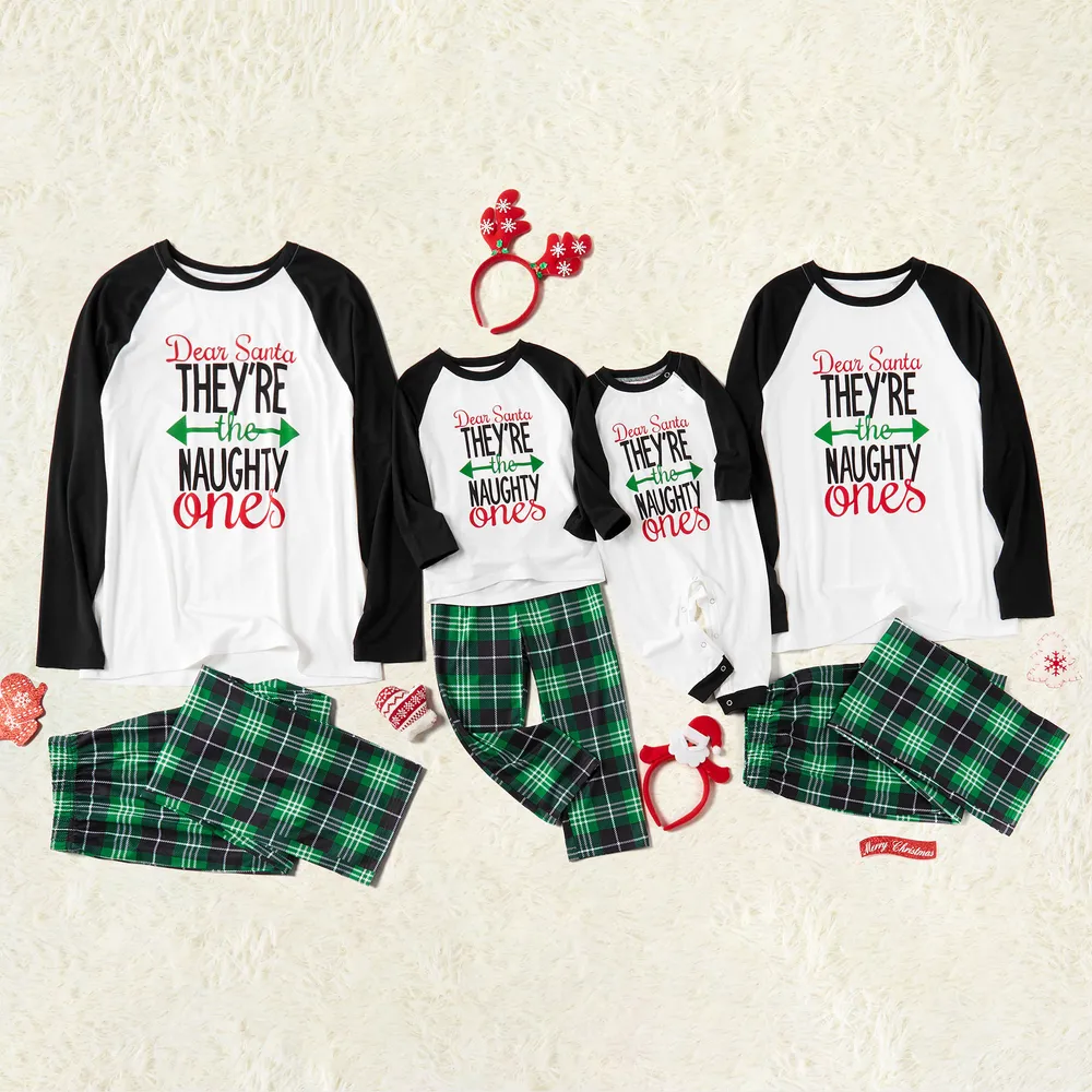 Christmas Letter Contrast Top and Plaid Pants Family Matching Pajamas Sets (Flame Resistant) big image 5