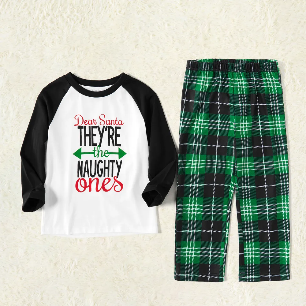Christmas Letter Contrast Top and Plaid Pants Family Matching Pajamas Sets (Flame Resistant) big image 6