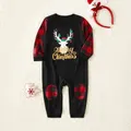 Merry Christmas Letter Antler Print Plaid Splice Matching Pajamas Sets for Family (Flame Resistant)  image 1