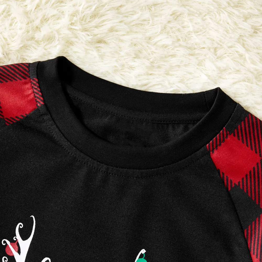 Merry Christmas Letter Antler Print Plaid Splice Matching Pajamas Sets for Family (Flame Resistant) big image 5