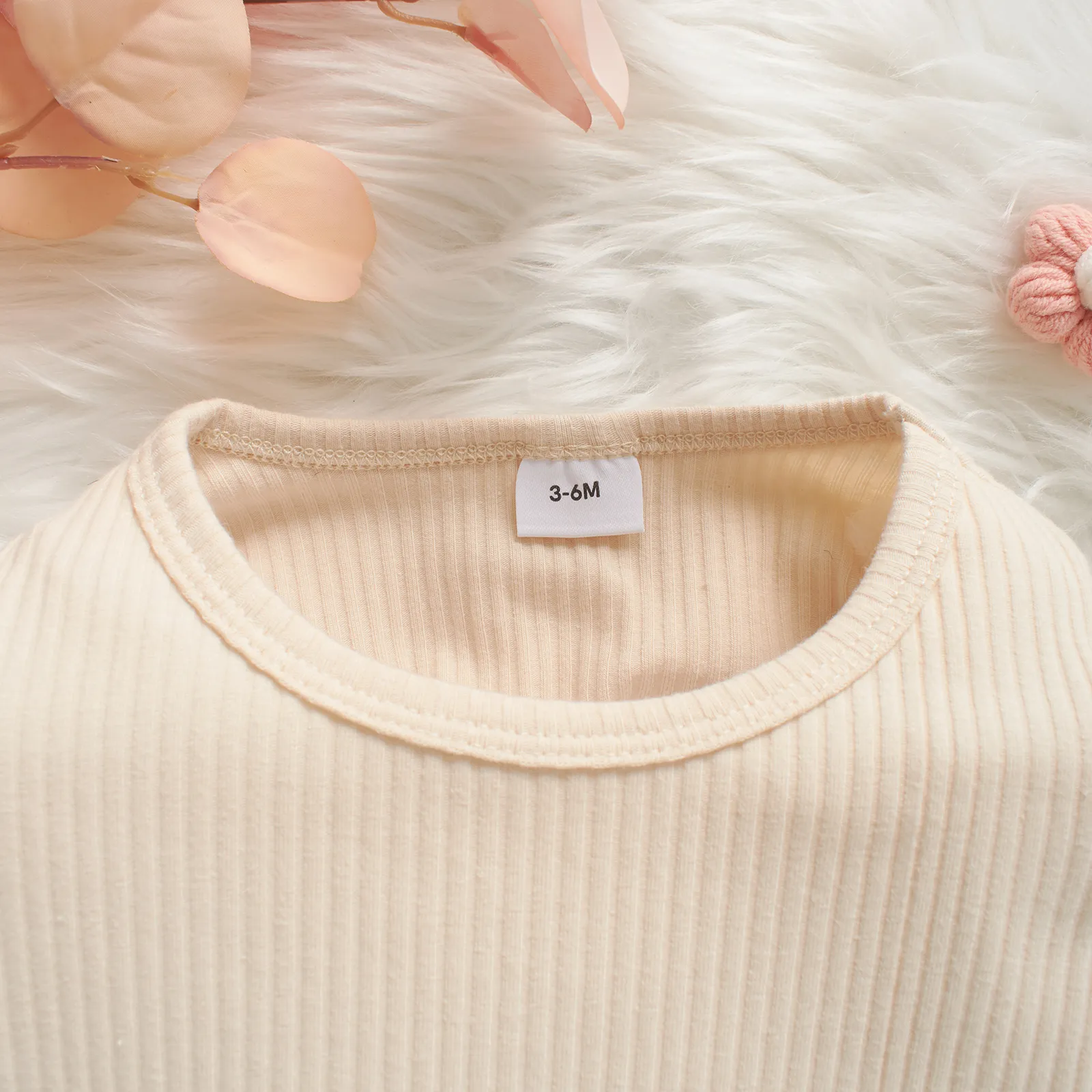 Baby Solid Ribbed Long-sleeve Drawstring Jumpsuit Playsuit Beige image 2