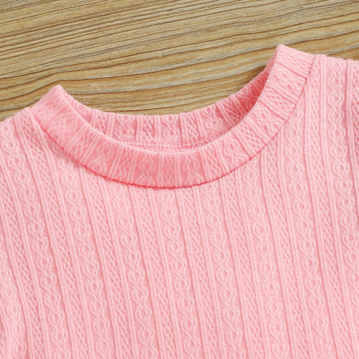 2pcs Baby Boy/Girl 95% Cotton Short-sleeve Solid Cable Knit Tee and Shorts Set Light Pink big image 1
