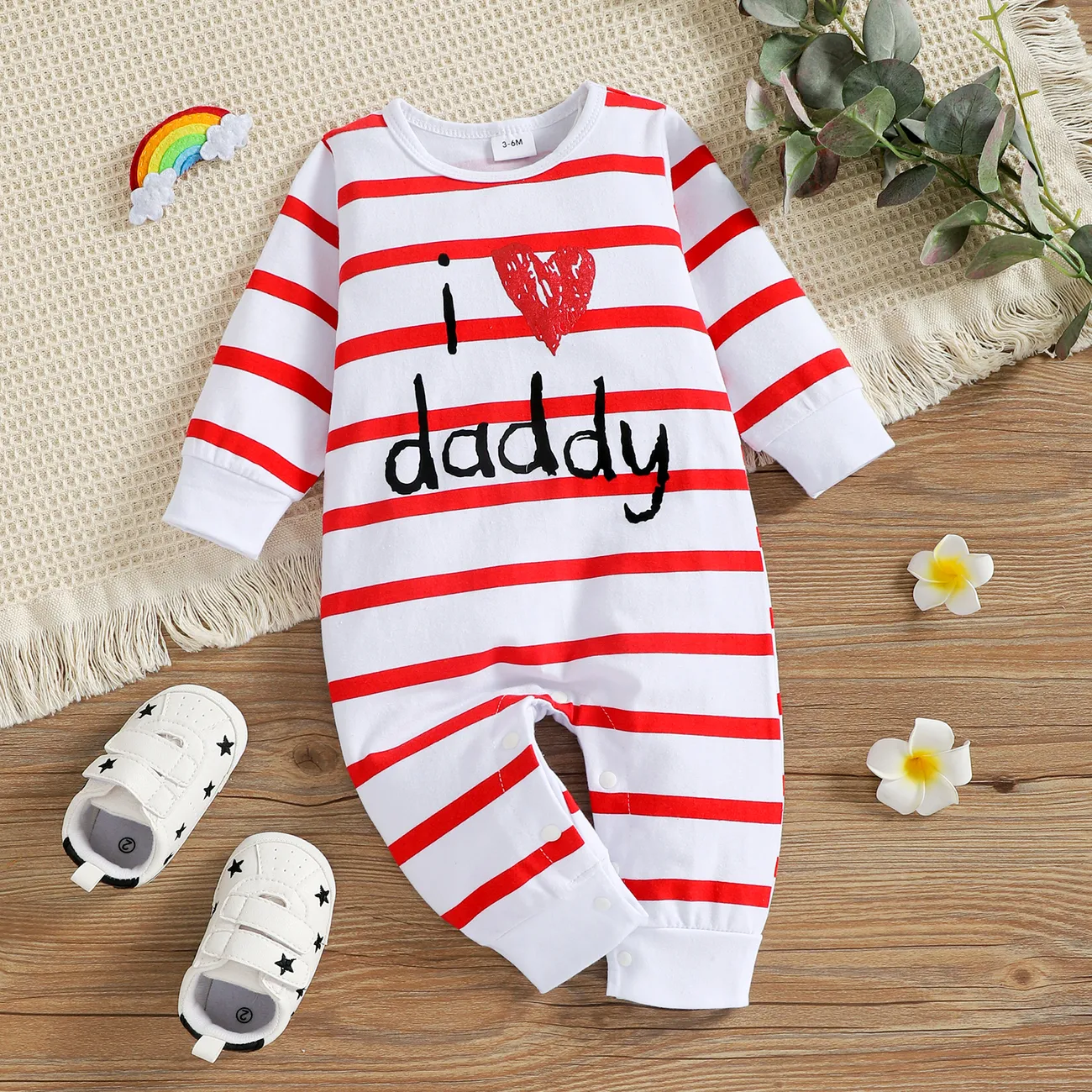 Baby Boy/Girl 95% Cotton Long-sleeve Love Heart Letter Print Stars/Striped Jumpsuit