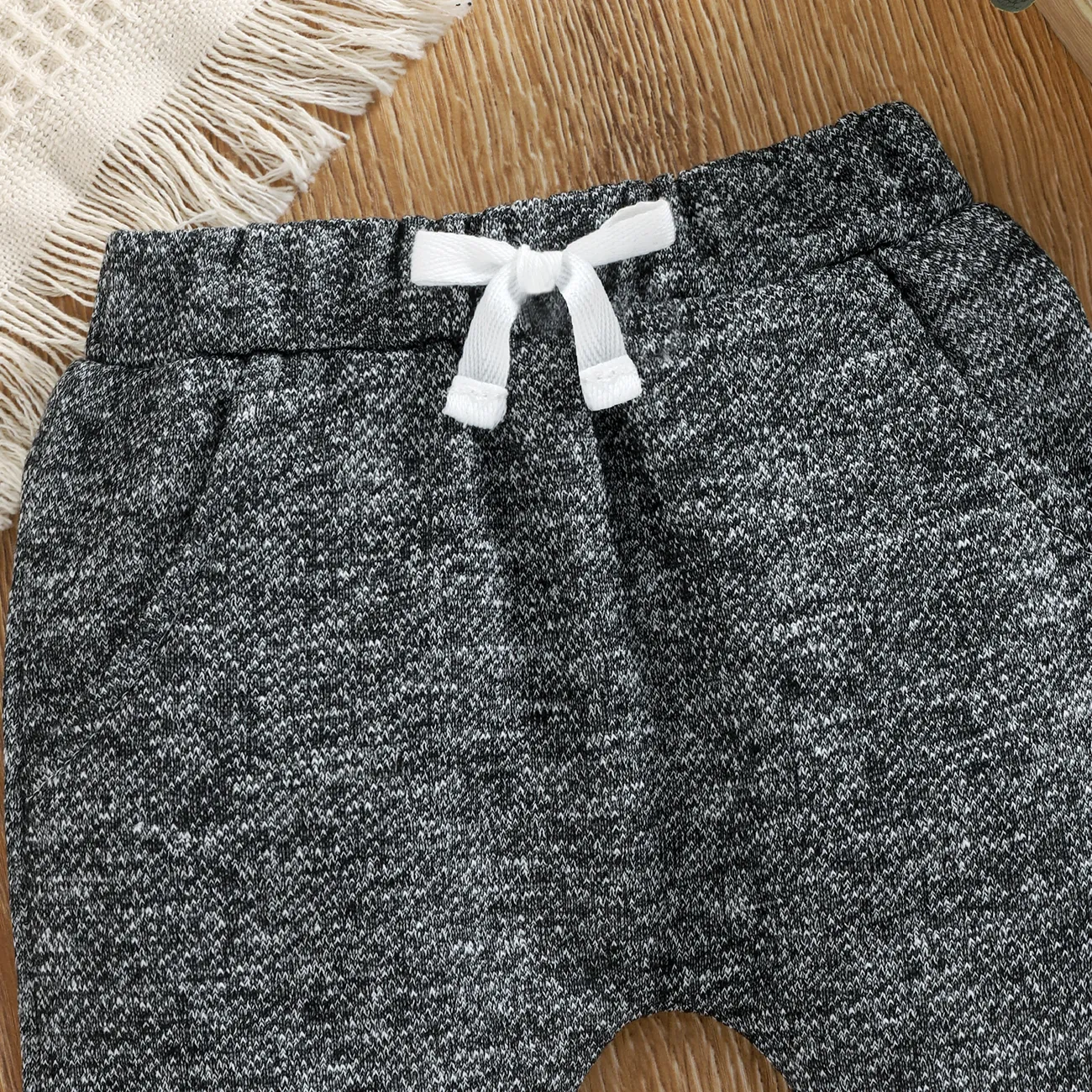 Pantalón bebe niño/niña 95% algodón jaspeado cintura elastizada Gris oscuro big image 1