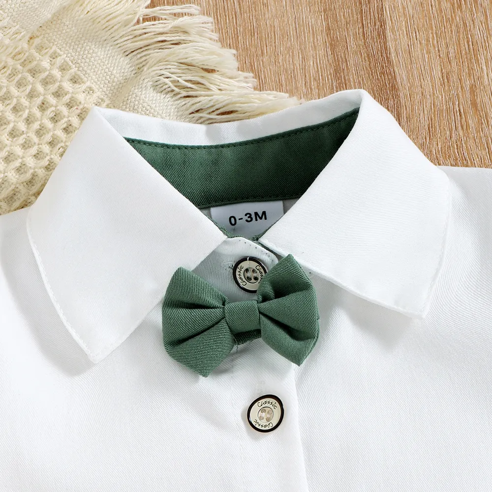 Baby Boy Short-sleeve Party Outfit Gentle Bow Tie Shirt and Suspender Shorts Set big image 5
