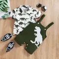 2pcs Baby Boy All Over Dinosaur Print Short-sleeve Shirt and Overalls Shorts Set  image 3