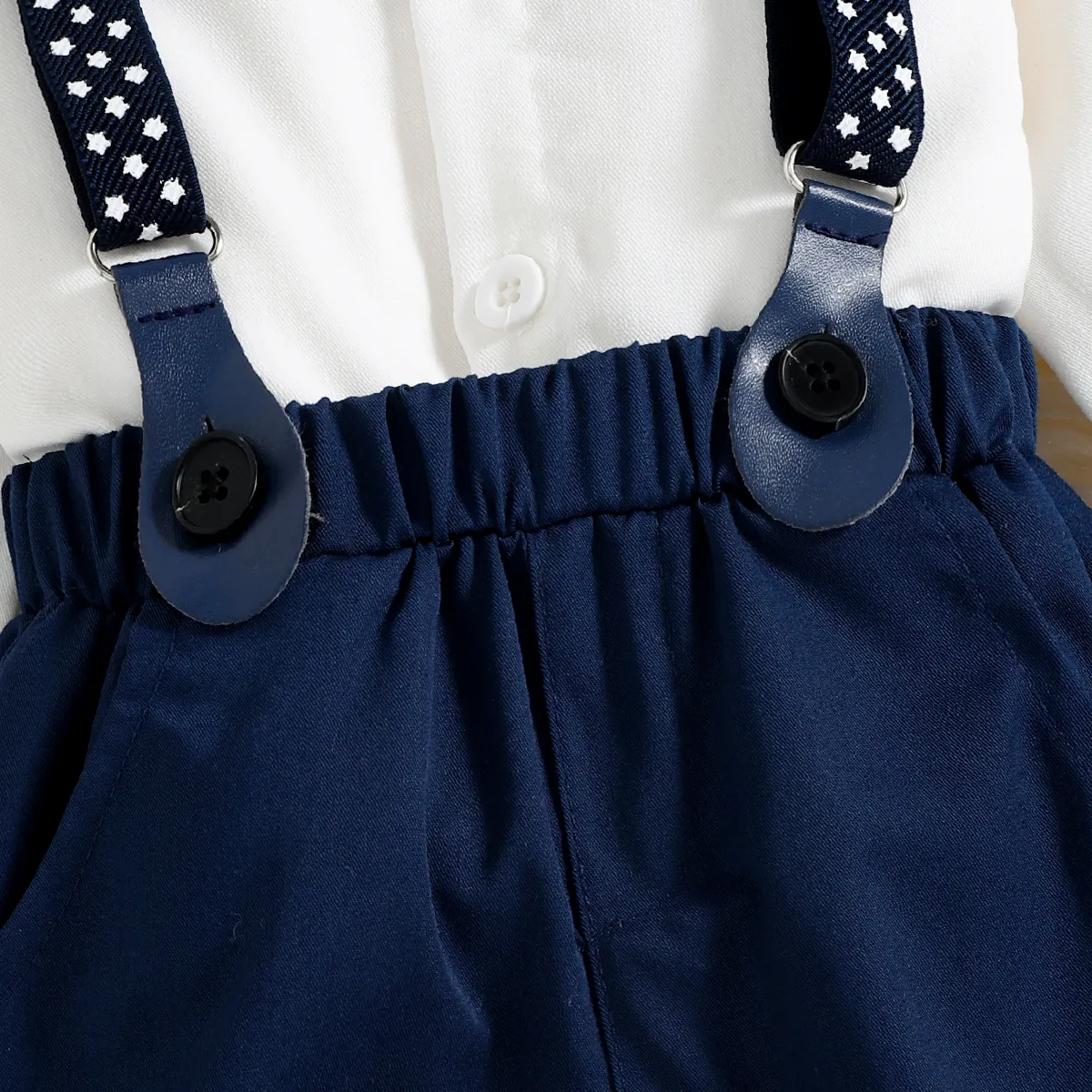 3pcs Baby Boy Party Outfits Gentleman Bow Tie Long-sleeve Shirt and Solid Waistcoat with Suspender Pants Set Blue image 5