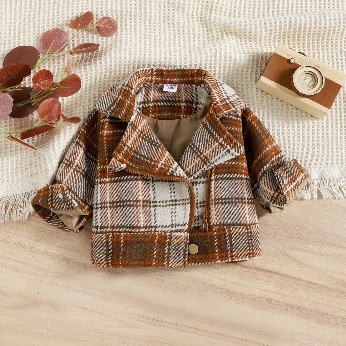 

Baby Boy Plaid Pattern Lapel Neck Long-sleeve Thickened Zipper Jacket