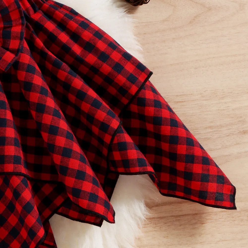 3pcs Toddler Girl Plaid Beret Cap & Black Sweatshirt and Irregular Skirt Set big image 7