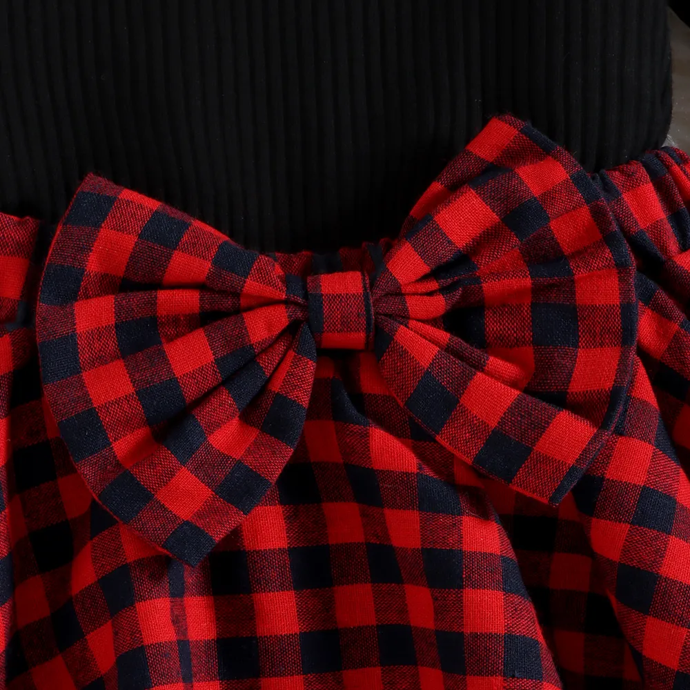3pcs Toddler Girl Plaid Beret Cap & Black Sweatshirt and Irregular Skirt Set big image 6