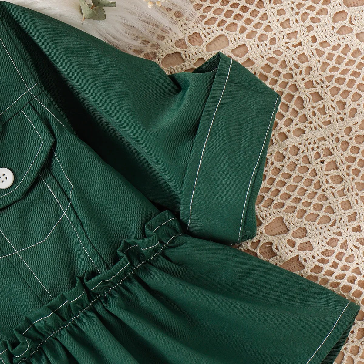 Baby Girl Solid Frill Trim Button Up Jacket Green image 6