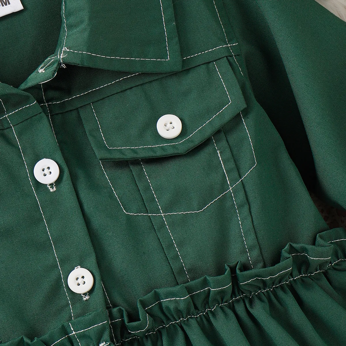 Baby Girl Solid Frill Trim Button Up Jacket Green image 4