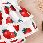 2pcs Baby Girl Allover Strawberry Print Layered Ruffle Trim Cami Romper & Headband Set  image 6