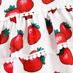 2pcs Baby Girl Allover Strawberry Print Layered Ruffle Trim Cami Romper & Headband Set  image 5