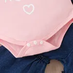 3pcs Baby Girl 95% Cotton Letter Print Ruffle Trim Long-sleeve Romper and Ripped Flared Jeans & Belt Set  image 6