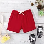 Father's Day Baby Boy/Girl Letter & Number Print Short-sleeve Bodysuit / 100% Cotton Solid Ruffled Shorts / Solid Elasticized Waist Shorts Red