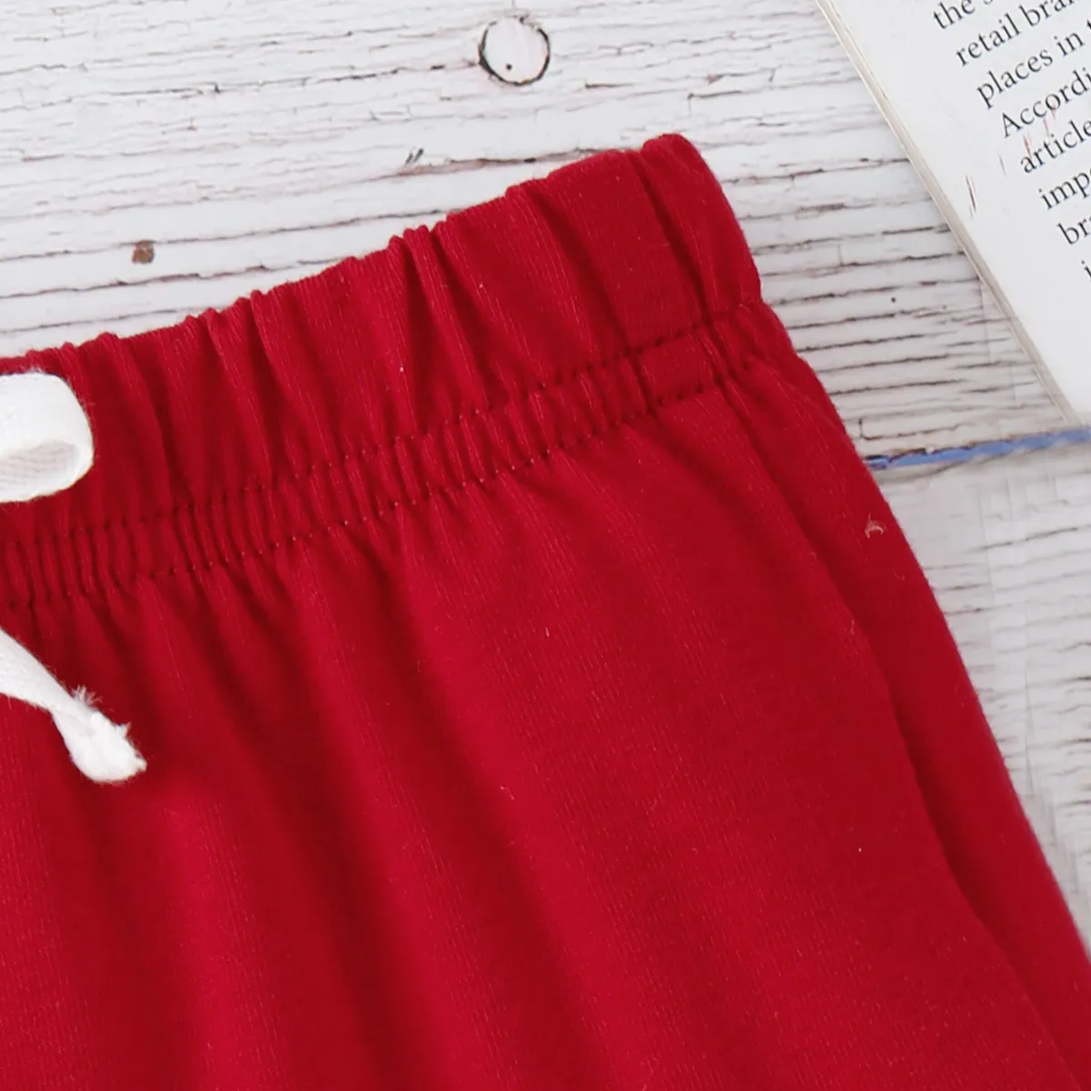 Baby Boy/Girl Solid Elasticized Waist Shorts Red big image 1